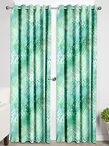 Ultimate Trends Polyester Texture Print Curtains for Living Room Door - 8 feet (1 Piece)- Green