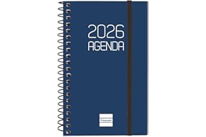 Finocam - Agenda Espiral 2026 Semana Vista Horizontal | Enero - Diciembre (12 meses) | Agenda Anual 2026 con goma | Tapa de polipropileno Espiral Basics Opaque - Azul - Catalán