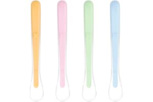 Clundoo 4pcs Bébé en Silicone, Cuilleres Silicones Douce, Sans BPA Bout arrondi, pour Bébés plus de 1 Mois, Convient pour l'alimentation et le Sevrage de Bébé (A)