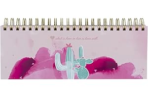Rosa Tischkalender ohne Datum Alpaka & Kaktus. Hochwertiger, moderner Wochenkalender, Querkalender für 52 Wochen +1. 1 Woche 2 Seiten. Verwendbar als Kalender 2025/2026
