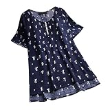 iHENGH Damen Bequem Mantel Lässig Mode Jacke Frauen Frauen mit Langen Ärmeln Vintage Floral Print Patchwork Bluse Spitze Splicing Tops(Marine-b, 5XL)