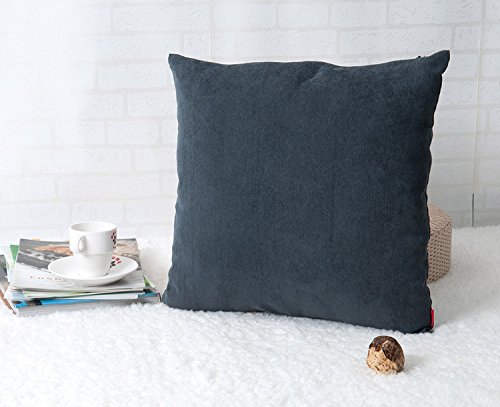 Baibu Einfach Dekorativ Sofa Kissenbezug Kissenhülle mit verdecktem Reißverschluss aus Kord in 10 modernen Farben und 6 Größen 60x60cm Dunkelgrau - 2