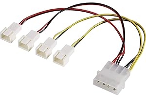 Câble Y ventilateur PC Akasa [4x ventilateur PC mâle 3 pôles - 1x alim IDE mâle 4 pôles] 0.15 m