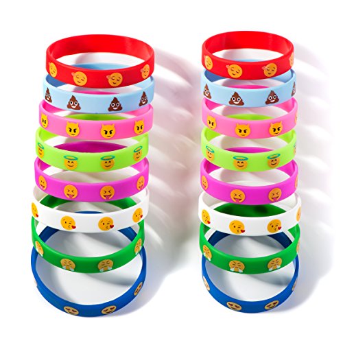 Silikon Armband, Emoji-Silikon Armbänder Armbänder für Kinder Party Supplies, Neuheit Emoji-Tütenfüller Geschenk für Kinder 32 Pack in 2 Größe - 2