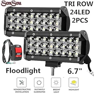 SONSOU Aluminium 7.5-inch 24 LED CREE Fog Light Bar Waterproof Spot Beam Cube Work Light with Mounting Bracket for Motorcycles and Cars (72 W, White Light) -2 Pieces