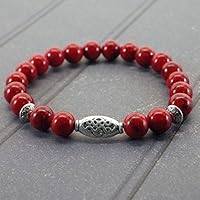 Zen ethnischen Thurcolas Armband mit roten Türkis Perlen und tibetischen versilbert Perlen