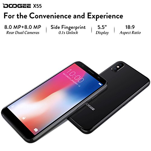 Smartphone In Offerta, DOOGEE X55 3G Dual SIM Android 7.0 Telefonia Mobile, 5.5 Pollici 18:9 Display, 1GB RAM 16GB ROM, Processore Quad Core, Fotocamera Posteriore da 8+8MP, Impronta Digitale - Blu