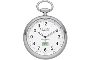 REGENT Montre de poche radio-pilotée - Accessoire intemporel pour homme cultivé - Super lisible - Matériau : acier - Chaîne incluse (diamètre du boîtier : 49 mm)