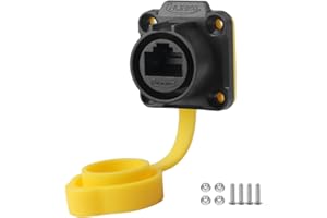 CNLINKO LP-20 RJ45 Socket de Montaje en Panel, Conector Ethernet CAT6 RJ45 Socket de Agujero Único IP68 Conector Impermeable M20 (Socket de 4 Agujeros RJ45 Amarillo)