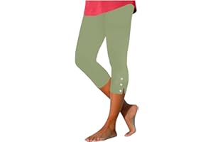 VPQILH Women 3/4 Length Leggings, Ladies Elastic High Waist Cropped Capri Trousers Plain Three Quarter Pants Stretch Slim Fit Bottoms Summer Pedal Pusher Tummy Control Sweatpants for Workout Gym Yoga