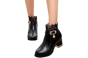 Minetom Damen Pumps Schuhe Elegant Spitze Blumen Blockabsatz rutschfest Mesh Strass Abend Party Braut Schuhe