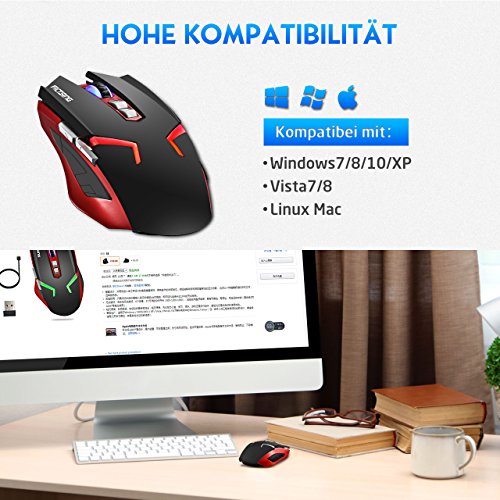 VICTSING Rat  n Gaming Inal  mbrico  Dual Modo con Cable y Receptor USB  4 DPI Adjustables 2400 Max  4 Colores de Iluminaci  n Respirada  7 Botones para PC  Port  til  Computadora  Ordenador