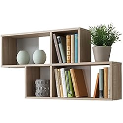 FMD Moebel 270-001 Nora Etagère Murale avec 4 Compartiments Bois Chêne/Blanc 100 x 19,5 x 53 cm