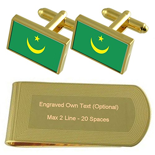 Preisvergleich Produktbild Mauretanien Flagge Gold-Manschettenknöpfe Geldscheinklammer Gravur Geschenkset
