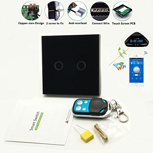 Preisvergleich Produktbild Wifi Smart Touch Screen Schalter Noctilucent Hintergrundbeleuchtung Funktion EU Standard Touch Panel Fernbedienung Licht Wandschalter 2 Gang 1 Way Kristallglas Panel Home Wandschalter Live & Neutral