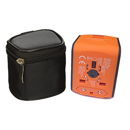 yugee® Modelo 2016 toma de viaje adaptador Universal Adapteur internacional con 2 USB, Adapteur Cargador USB con protección contra cortocircuitos y de tensión 100% seguro para más de 160 Países, EU UK USA Australia Japón China Brasil Argentina etc. Color Naranja con compartimento donnée - Imagen 6