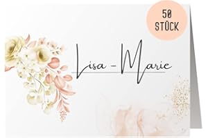 ‎THINGS OF HAPPINESS 50 Namenskarten Hochzeit by Things of Happiness | Sitzplatzkarten Blanko | Platzkarten, Tischkarten Namensschilder 50er Set im Boho Design (Koralle Peach Rosen)
