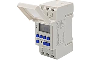 Mengtech Temporizador Carril DIN, Digital Programador DIN,Interruptor de Tiempo Digital electrónico,Pantalla LCD, 16 Configuraciones de Encendido/Apagado,Modo Aleatorio antirrobo