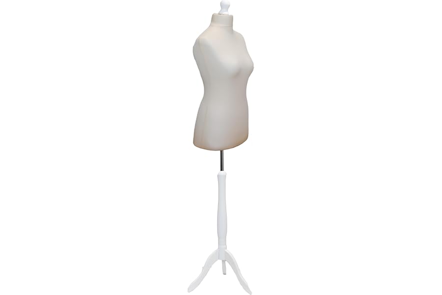 Size 10/12 Tailors Dummy Female Cream With White Tripod Dressmakers Fashion Students Mannequin Display Bust