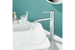 Ankoory Tall Bathroom Basin Mixer Tap, High Rise Bathroom Sink Tap for Countertop Basin, Single Lever Monobloc Faucet with High Spout, Modern Round Hot & Cold Taps with Flexible Tails (Chrome)
