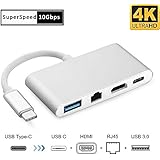 Type-C to HDMI 4K Adapter with USB 3.0 Hub, USB C Power Delivery, Gigabit Ethernet RJ45 Ports Connector for MACBOOK Pro and More USB C Devices