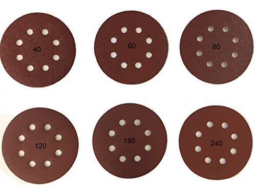 Goodway Schleifscheiben Klett-Schleifpapier Ø 125 mm 60 Stück Körnung je 10 x 40/60/80/120/180/240 Exzenter-Schleifer 8 Loch