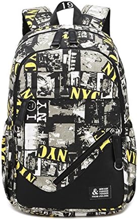 Wewod Cool Large-capacity Junior High School Student Bag Stylish Printed Casual Backpack 15.6 inch Laptop Rucksack for Teen Boy (Color C)