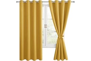 Hiasan Verdunklungsvorhänge Gardinen mit Ösen,Gelb Blickdicht Vorhänge,2 Stück,140 x 175 cm (Breite x Höhe),weiche Schiebevorhänge für Schlafzimmer,Wohnzimmer usw.