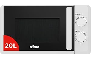 Nilson Microondas 20 Litros Cerámico Blanco NMWC2700. 700W, 12 Programas, Modo Descongelación, Revestimiento Interior, Fácil Limpieza, Temporizador 35min.