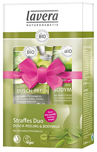 lavera Pflegeset ∙ Glättendes Dusch-Peeling & Straffende Bodymilk Hyaluron ∙ Kosmetik Set ∙ vegan ✔ Bio Wirkstoffe ✔ Naturkosmetik ✔ Körperpflege Geschenkset 1er Pack (1x2 Stück)