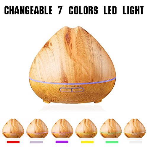 Aroma Diffuser,400ml LED Düfte Duftöl Ultraschall Nebel Holzmaserung Aromatherapie ätherisches Essential Oil Diffusor Air Humidifier Purifier Luftbefeuchter Atomizer,für Baby Wohnzimmer Schlafzimmer Yoga SPA Büro,Von SECRET CHERISH - 2