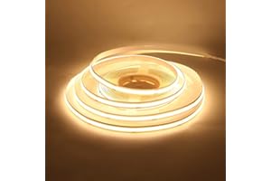 HEGEHE Tira de LED COB de 12V con Interruptor Alimentación, Luz Flexible de 320 LED/m, Cinta Autoadhesiva Luz para la decoración del Retroiluminación de TV del Armario (2m, Blanco Cálido)