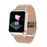 Fitness Tracker Pulsmesser Aktivitätsmonitor Farbe Smart Armband Wasserdicht Sport Fitness Bluetooth Smartwatch für Android und iOS Size mit Stahlgürtel (Rose Gold)