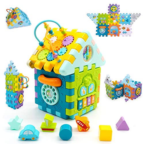 Preisvergleich Produktbild Motorikwürfel Baby Aktivität Würfel Spiele Center Unbegrenzte Kombination Baby Spielzeug Musikalisches Frühpädagogisches Formsortierer Kugelbahn für Kleinkinder ab Alter von 6 Monaten, 1, 2 Jahre