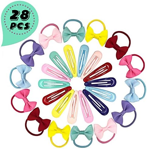 Baby Hair Bands - Toddler Hair Bands Hair Bows Elastic Tie Ponytail Holder and Girls Hair Snap Clips Hairclips Mixed Colour in Pairs for Toddler Girls Baby Kids 28Pcs