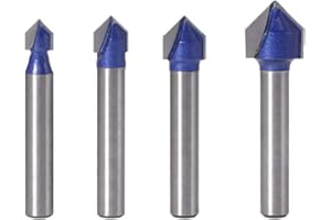 Gasea 4pcs 1/4 Inch Shank 90 Degree V Groove Router Bit Set CNC Engraving V Grooving Woodworking Milling Cutter Tool 1/4" 5/16" 3/8" 1/2"