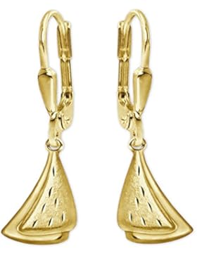 CLEVER SCHMUCK Goldene Ohrhänger 27 mm geschwungene dreieckige plastische Form 12 mm matt und glänzend teils diamantiert...