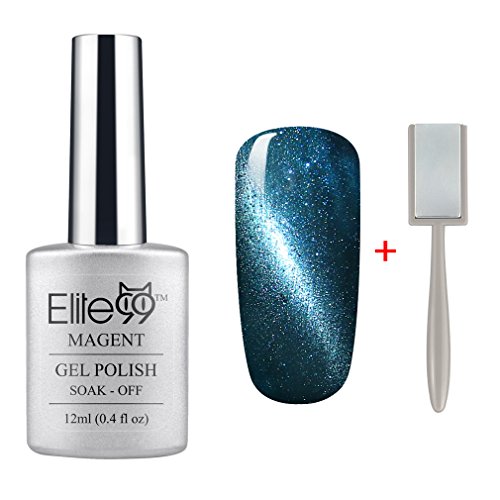 Elite99 Soak Off UV LED Magnetic Cat Eye Color 3D Nail Gel Polish 12ml Shimmer Teal (6579)+ Free Gift (Magnet Stick)