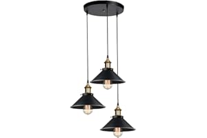 iDEGU 3 Luci Lampadario a Sospensione Vintage Lampada a Sospensione Industriale Stile Edison E27 Plafoniera Lampadario da Soffitto per Sala da Pranzo Soggiorno Cucina Bar, Nero, 22CM (3 Luci, Piatto)
