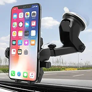 CEUTA Premium- Car Mobile Phone Holder - Telescopic One Touch Long Neck Arm 360 Degree Rotation | Ultimate Reusable Suction Cup Mount Mirror Stand Anti Shake & Fall Prevention Adjustable Vibration Pads Universal Vehicle Interior Automobile Accessories Supports for Dashboard / Windshield / Desktop (Assorted Color) Up to 6.5 inch Smartphones