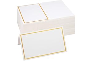 ISIYINER Place Cards 100 Pieces Table Name Tent Place Cards Small Seating Cards with Gold Foil Border for Wedding, Banquets, Dinner, Party and Festival 2 x 3.3 inches