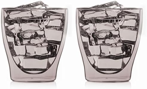 '2x 200ml "Grey Double-Walled Tea and Coffee Glass with Floating Effect for Whisky, Water, Juice, Cola, Ice Bedida by Feelino