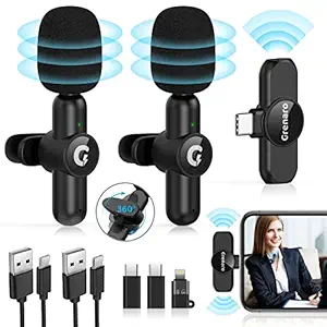 GRENARO Wireless Lavalier Microphone, Wireless Mic for Youtubers Video Recording, Facebook, Live Stream, Compatible for iOS and Type-C Devices (Not Include Micro USB Port) (One to Two)