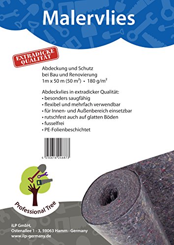 iLP Malervlies ca. 1 m x 50 m = 50 m² Abdeckvlies in Premium Qualität mit PE Anti Rutsch Beschichtung 180g je qm stark, rutschhemmender Malerfilz - 3