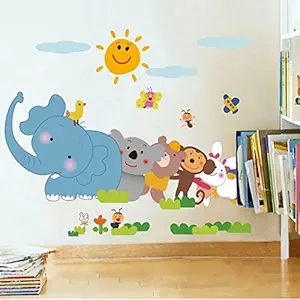 PPD Jungle Cartoon Cute Animals Wall Sticker (PVC Vinyl, 60 cm x 90 cm)