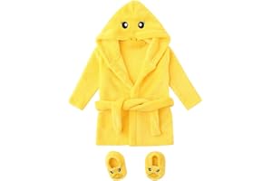 REATOWROL sunnymi 0-12 Months Baby Boys Girls Flannel Bathrobes Hoodie Sleepwear + Shoes Outfits (A Yellow