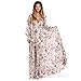 Produktbild Damen Kleid ,LMMVP Frauen Langarm V-Ausschnitt Blumen Chiffon Kleid Lang Maxi Abend Kleid (XXXL, Beige)