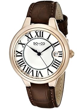 So & Co New York Madison Damen Quarzuhr mit Silber Zifferblatt Analog-Anzeige und braunem Lederband 5052l.2