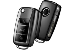 OATSBASF Car Key Cover Compatible with VW,Key Protective Case for VW Golf 4 5 6 Polo Skoda Seat TPU Silicone 3 Buttons Box (Black)