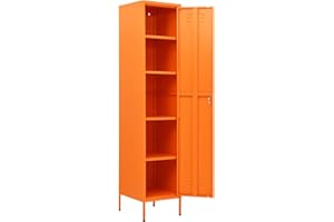 Gecheer Schließfachschrank Umkleideschrank Metallspind Metallschrank Aktenschrank Lagerschrank Spind Schrank mit 4 Einlegeböden Stahl Orange 35x46x180 cm